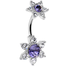 Load image into Gallery viewer, Purple Gem Double Flower Top Mount Belly Ring
