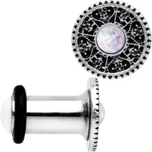Load image into Gallery viewer, 2G Stainless Steel Sky Wheel White Synthetic Opal Plug Set
