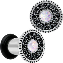 Load image into Gallery viewer, 2G Stainless Steel Sky Wheel White Synthetic Opal Plug Set
