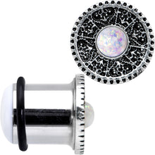 Load image into Gallery viewer, 1/2 Stainless Steel Sky Wheel White Synthetic Opal Plug Set
