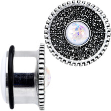 Load image into Gallery viewer, 3/4 Stainless Steel Sky Wheel White Synthetic Opal Plug Set
