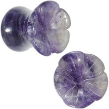 Load image into Gallery viewer, 0G Natural Amethyst Stone Carved Flower Saddle Plug Set
