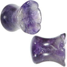 Load image into Gallery viewer, 0G Natural Amethyst Stone Carved Flower Saddle Plug Set
