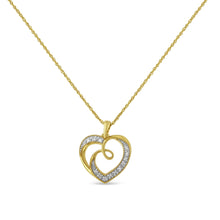 Load image into Gallery viewer, 14K Yellow Gold Plated .925 Sterling Silver Diamond Accent Ribbon &amp; Heart 18" Pendant Necklace (H-I Color, I2-I3 Clarity)
