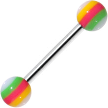 Load image into Gallery viewer, 14G Stainless Steel Green Pink Yellow Ball Barbell Tongue Ring
