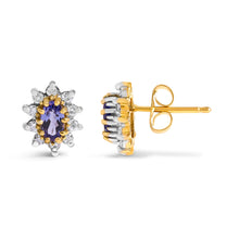 Load image into Gallery viewer, 14K Yellow Gold 1/4 Cttw Diamond and Blue Purple Tanzanite Sunburst Halo Stud Earrings (K-L Color, I1-I2 Clarity)
