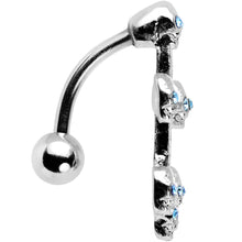 Load image into Gallery viewer, Aqua Gem Top Mount Skull Studded Gothic Cross Belly Ring

