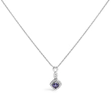 Load image into Gallery viewer, 10K White Gold Blue Purple Tanzanite and Diamond Accent Cushion Drop Pendant Necklace - 18" Inches
