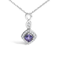 Load image into Gallery viewer, 10K White Gold Blue Purple Tanzanite and Diamond Accent Cushion Drop Pendant Necklace - 18" Inches
