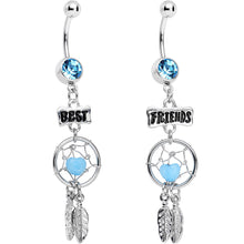 Load image into Gallery viewer, Aqua Gem Best Friends Dreamcatcher Dangle Belly Ring Set
