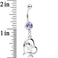 Load image into Gallery viewer, Purple Gem Dolphin in Heart Dangle Belly Ring
