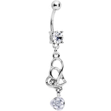 Load image into Gallery viewer, Clear Gem Heart with Garden Rose Flower Dangle Belly Ring
