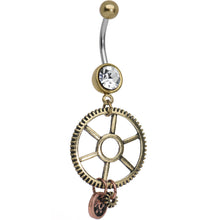 Load image into Gallery viewer, Clear Gem Get in Gear Worker's Wheel Dangle Belly Ring
