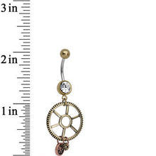 Load image into Gallery viewer, Clear Gem Get in Gear Worker's Wheel Dangle Belly Ring
