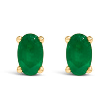 Load image into Gallery viewer, 14K White Gold 5x3 MM Oval Green Emerald Solitaire Stud Earrings
