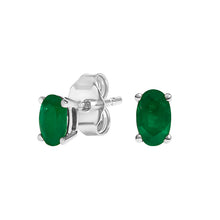 Load image into Gallery viewer, 14K White Gold 5x3 MM Oval Green Emerald Solitaire Stud Earrings
