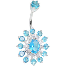 Load image into Gallery viewer, 925 SilverClear Blue CZ Mandala Flower Bottom Mount Belly Ring
