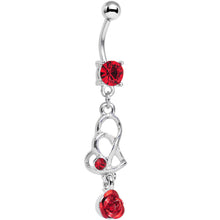 Load image into Gallery viewer, Red Gem Rose Flower Twisted Hearts Dangle Belly Ring
