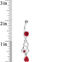 Load image into Gallery viewer, Red Gem Rose Flower Twisted Hearts Dangle Belly Ring

