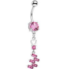 Load image into Gallery viewer, Pink CZ Gem Straight From the Heart Dangle Belly Ring
