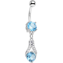 Load image into Gallery viewer, Clear Blue CZ Gem Take Hold Teardrop Dangle Belly Ring
