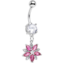 Load image into Gallery viewer, Clear Pink CZ Gem Wear Me Wildflower Dangle Belly Ring
