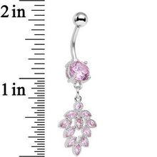 Load image into Gallery viewer, Pink CZ Gem Pretty Petal Leaf Dangle Belly Ring
