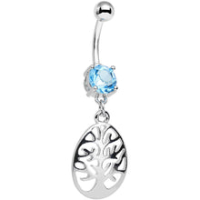 Load image into Gallery viewer, Light Blue Gem Tree of Life Dangle Belly Ring
