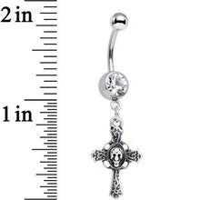 Load image into Gallery viewer, Clear Gem Very Vintage Cross Dangle Belly Ring
