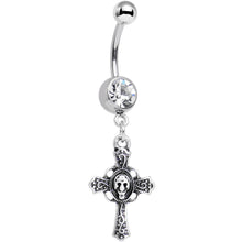 Load image into Gallery viewer, Clear Gem Very Vintage Cross Dangle Belly Ring
