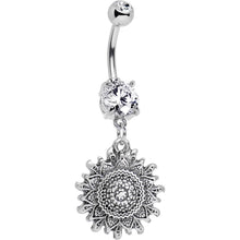 Load image into Gallery viewer, Clear Gem Mandala Flower Dangle Belly Ring
