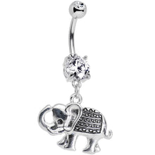 Load image into Gallery viewer, Clear Gem Wish Me Luck Elephant Dangle Belly Ring
