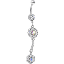 Load image into Gallery viewer, Clear Gem Double Trouble Flower Dangle Belly Ring
