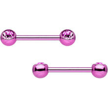 Load image into Gallery viewer, Pink Anodized Titanium Double Gem Nipple Barbell Set
