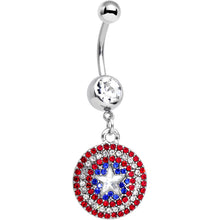 Load image into Gallery viewer, Licensed Patriotic Gem Captain America Shield Dangle Belly Ring
