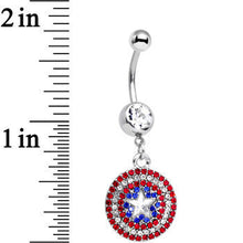 Load image into Gallery viewer, Licensed Patriotic Gem Captain America Shield Dangle Belly Ring
