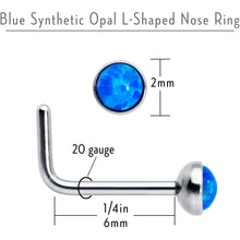 Load image into Gallery viewer, 20G 2mm Blue Synthetic Opal L-Shaped Nose Ring
