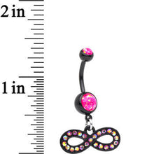 Load image into Gallery viewer, Pink Resin Faux Opal CZ Black PVD Infinity Dangle Belly Ring
