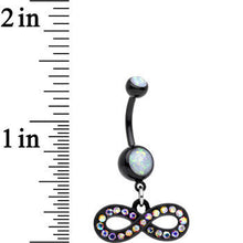 Load image into Gallery viewer, White Resin Faux Opal CZ Black PVD Infinity Dangle Belly Ring
