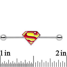 Load image into Gallery viewer, Licensed Stainless Steel Yellow Superman Logo Industrial Barbell 35mm
