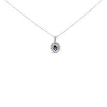 Load image into Gallery viewer, 14K White Gold Oval Blue Sapphire and 3/4 Cttw Diamond Halo Pendant Necklace
