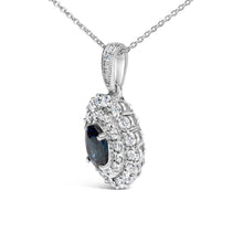 Load image into Gallery viewer, 14K White Gold Oval Blue Sapphire and 3/4 Cttw Diamond Halo Pendant Necklace
