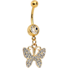 Load image into Gallery viewer, Clear Gem Butterfly Dangle Belly Ring Created with Crystals
