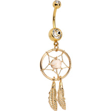 Load image into Gallery viewer, Dream Catcher Feather Belly Ring Created with Crystals
