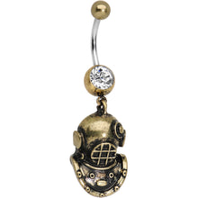 Load image into Gallery viewer, Antiqued Brass Scuba Mask Dangle Gem Belly Ring
