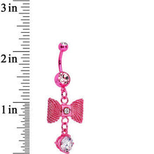 Load image into Gallery viewer, Clear Gem Pink IP Steel Bow Dangle Belly Ring
