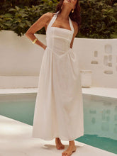 Load image into Gallery viewer, Black Ruched Halter Neck Midi Dress Sleek &amp; Sophisticated Dress For Women

