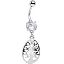 Load image into Gallery viewer, Clear Gem Teardrop Tree Silhouette Dangle Belly Ring
