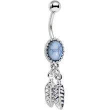 Load image into Gallery viewer, Light Blue Santa Fe Double Feather Dangle Belly Ring
