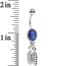 Load image into Gallery viewer, Dark Blue Santa Fe Double Feather Dangle Belly Ring
